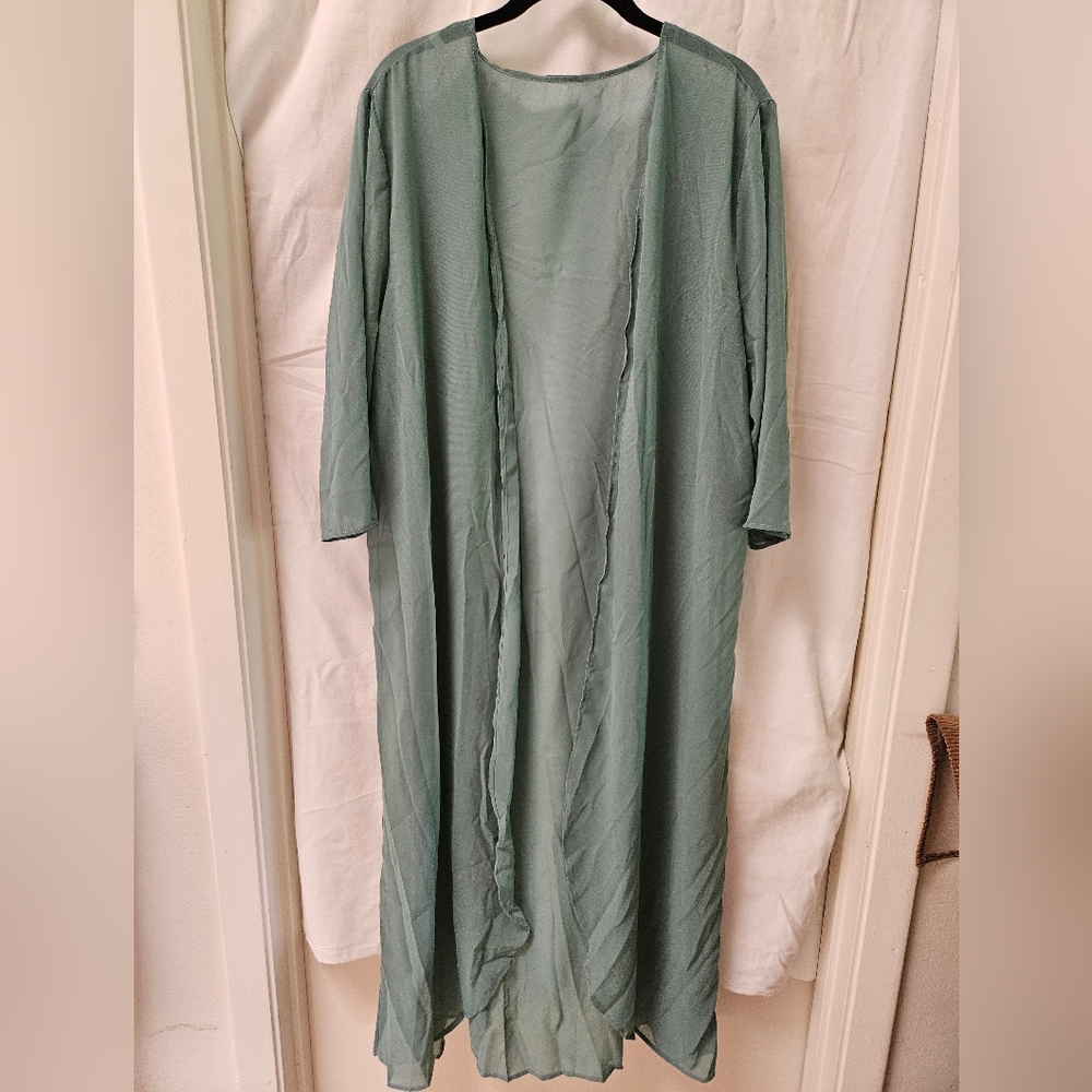 Lite green 3/4 sleeve long cover-up 2x